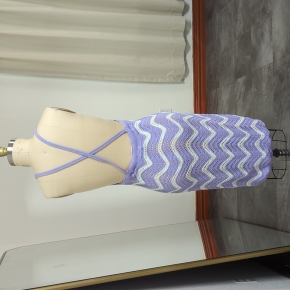 H&M Divided V Neck Chevron Crochet Knit Dress Purple Mint L summer bohemian - Picture 2 of 7